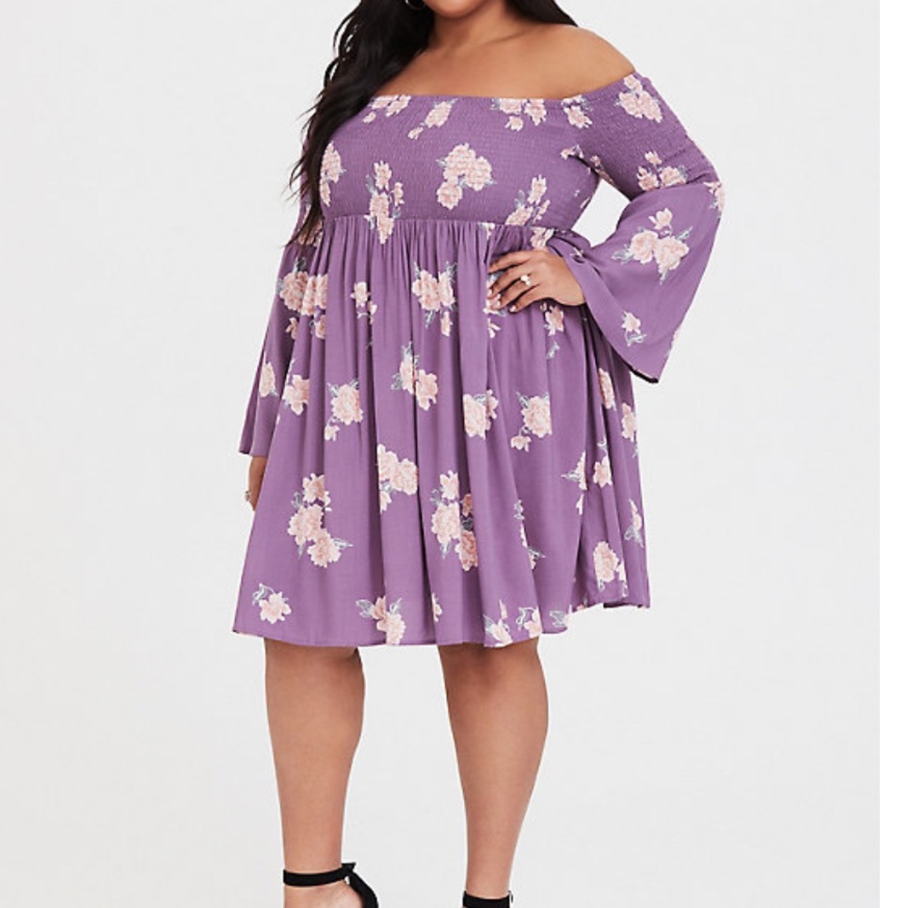 Torrid PURPLE FLORAL CHALLIS SMOCKED SKATER DRESS